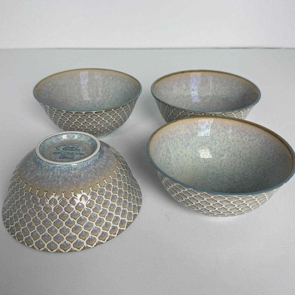 Certified International Gray Embossed 6" Porcelain Cereal Soup Bowls Set of 4
